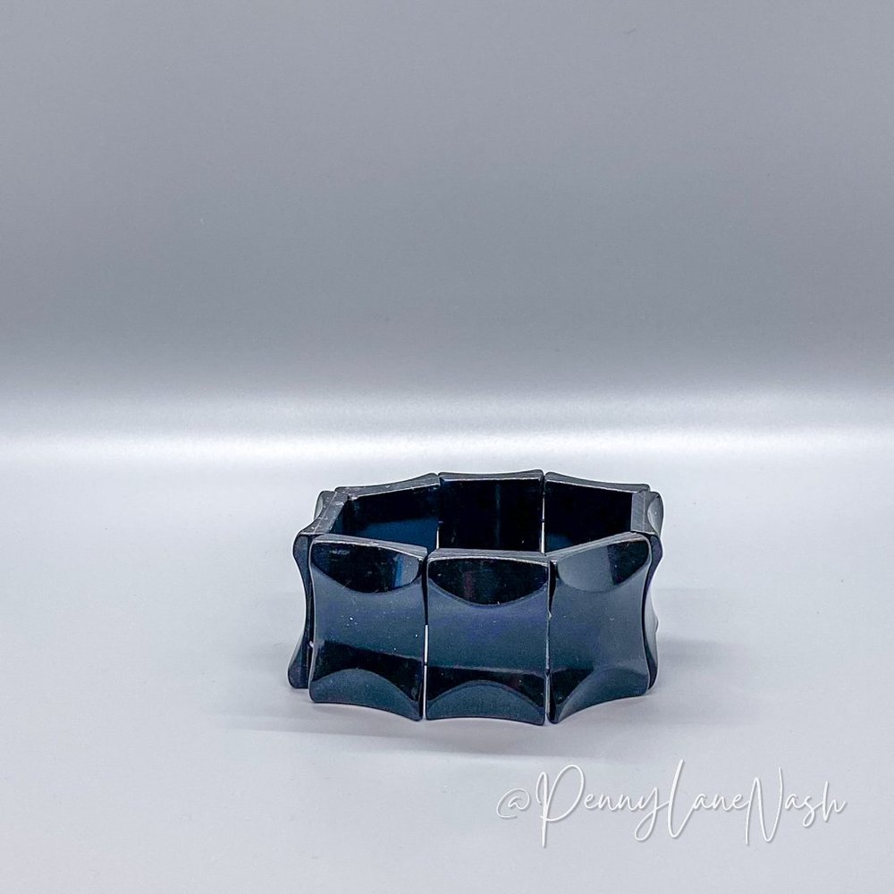 Vintage Wide Tall Black Panels Stretchy Bracelet